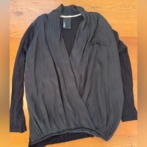 Black Draped Long Sleeve Top